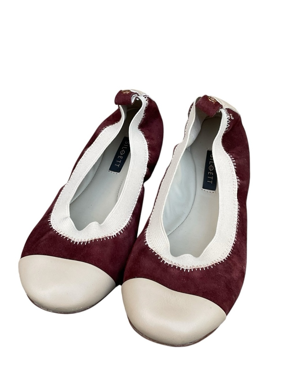 Siloett Suede Leather Color-Blocked Ballet Flats Wine -Tan 36/6 Classic Comfy